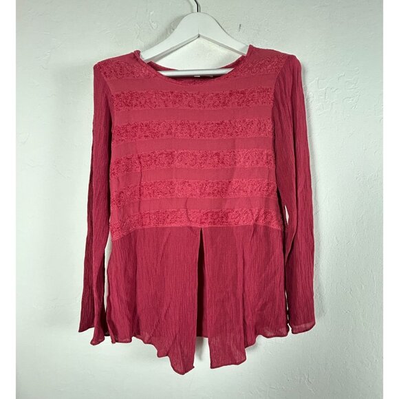 Dorothy Schoelen Platinum Womens Long Sleeve Red Textured Split Front Top Medium - Picture 1 of 7